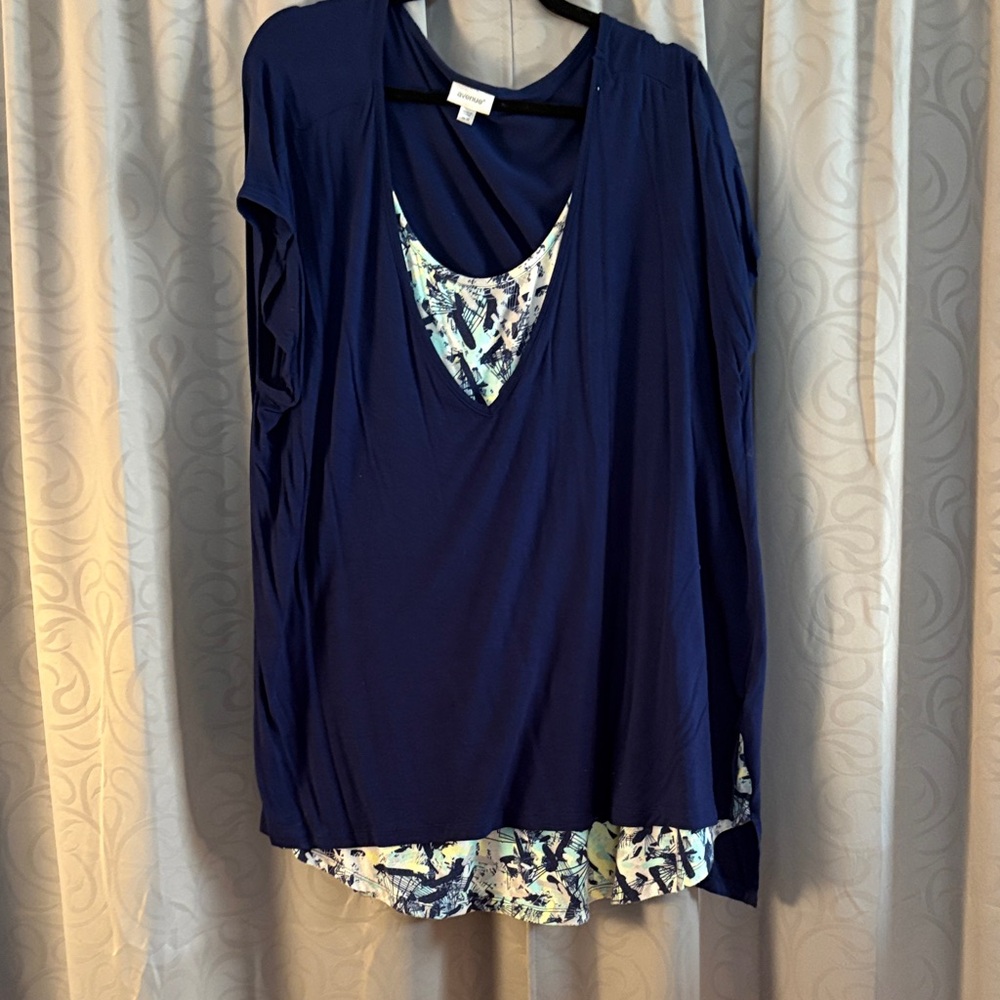Avenue Navy Blue Abstract Layered Blouse